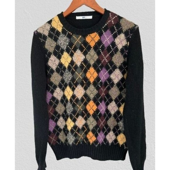 1980s or 1990s  Daks London Wool Argyle Sweater Made In Italy Black Multicolor - Picture 1 of 8